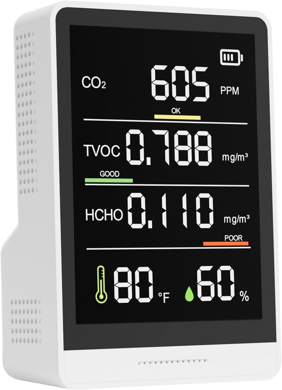 5-in-1 Professional Indoor Air Quality Monitor Indoor Portable CO2 Monitor White